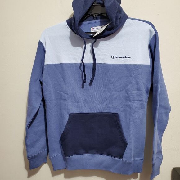 Champion Womens Sz Medium Color Block Fleece Hoodie sea blue/NAVY NWT - Picture 1 of 9